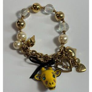 BETSEY JOHNSON Day at the Zoo Charm Bracelet with Cute Giraffe Signed
